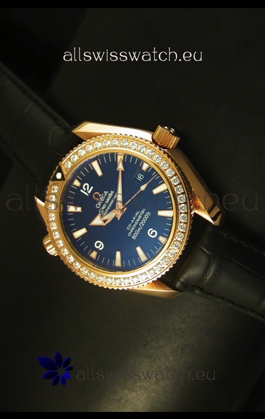 Omega Planet Ocean Rose Gold Plated Swiss Watch with Diamonds