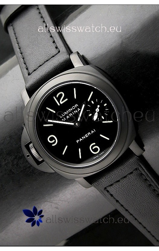 Panerai Luminor Marina Left Hand Wind PVD Swiss Watch - Leather Strap