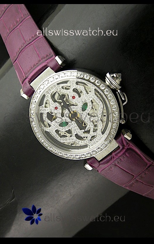 Cartier Pasha Ladies Replica Watch in Skelton Diamond Dial