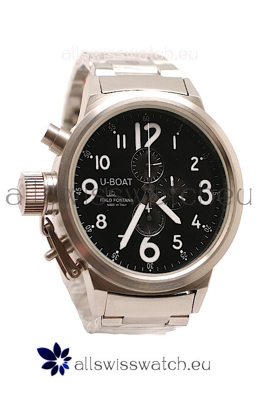U-Boat Flightdeck Japanese Replica Steel Watch in Black Dial