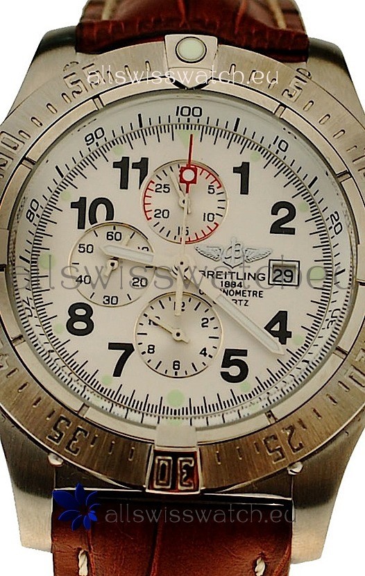 Breitling Chronograph Chronometre Japanese Watch in Brown Strap