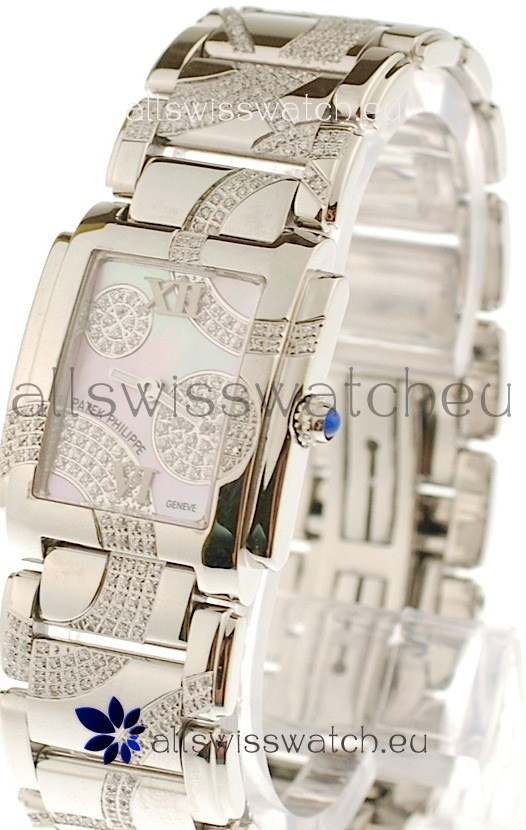 Patek Philippe Twenty Four Swiss Replica Steel Watch in Pink Pearl Dial 