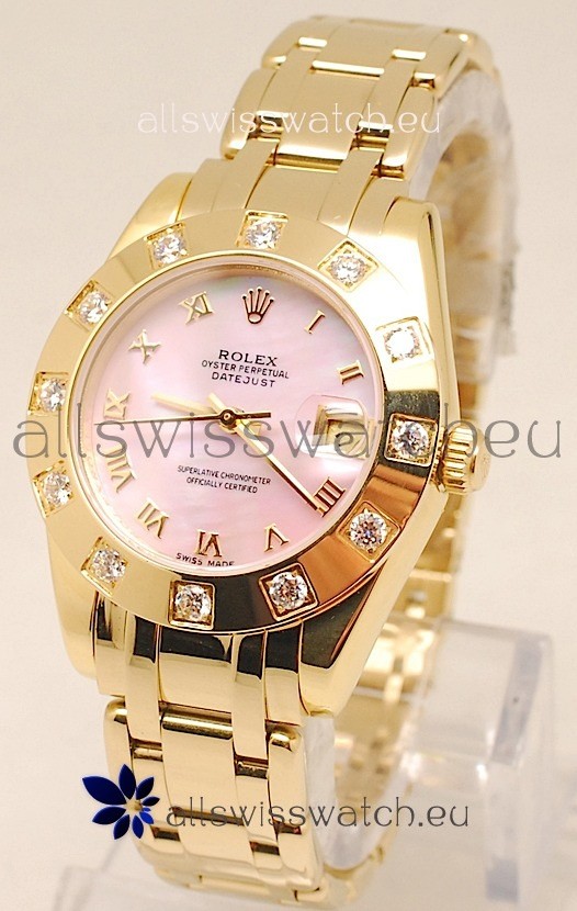 Rolex Datejust Pearlmaster Swiss Replica Gold Watch in Pink Pearl Dial -34MM