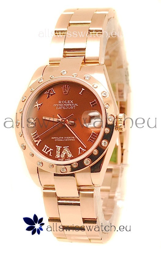 Rolex Datejust Swiss Replica Rose Gold Watch in Brown Dial - 36MM