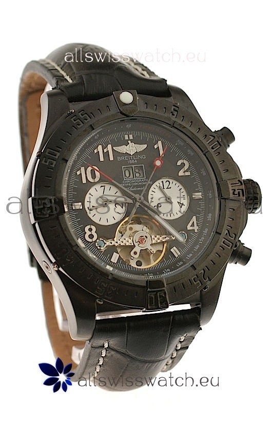 Breitling Chronometre Tourbillon Japanese Replica Watch in Black Dial