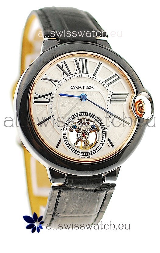 Ballon Bleu De Cartier flying Tourbillon Japanese Replica Watch in White Face