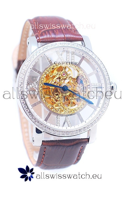 Ronde De Cartier Skeleton Watch in Diamond Bezel