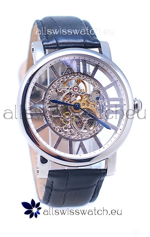 Ronde De Cartier Skeleton Silver Japanese Replica Watch 