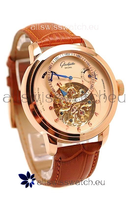 Glashutte Panaomatic Regulator Tourbillon Japanese Replica Pink Gold Watch