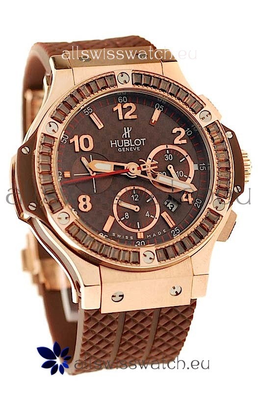 Hublot Big Bang Pink Gold Swiss Watch with Baguatte Diamonds