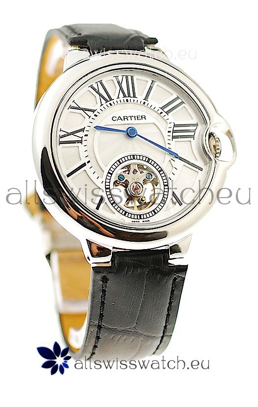 Ballon Bleu De Cartier flying Tourbillon Japanese Replica Steel Watch in White Dial