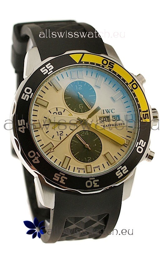 IWC Aquatimer Chronograph Japanese Replica PVD Watch in Black/Yellow Bezel