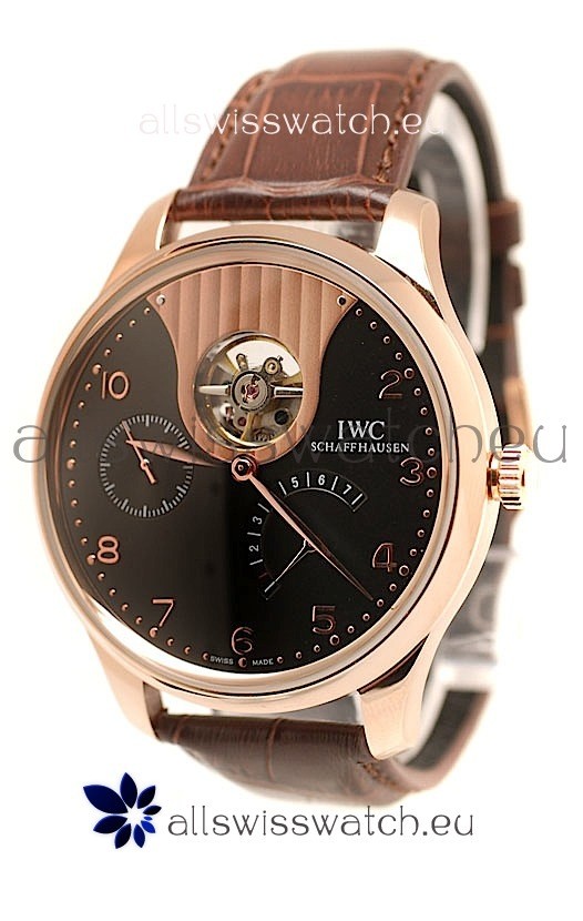 IWC Portuguese Tourbillon Mystere Japanese Replica Rose Gold Watch 