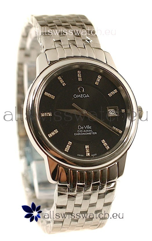 Omega Co-Axial Deville Japanese Steel Watch in Diamond Encrusted Stick Markers