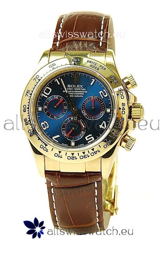 Rolex Daytona Cosmograph Swiss Replica Gold Plated Watch in Blue Dial