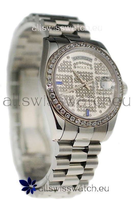 Rolex Day Date Silver Swiss Mens Watch in Diamond Dial