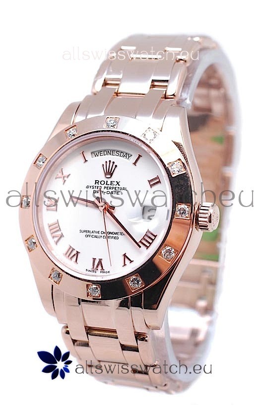 Rolex Day Date Rose Gold Swiss Replica Watch in Diamond Bezel
