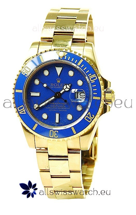 Rolex Submariner Swiss Replica Watch in Ceramic Bezel Gold Bezel