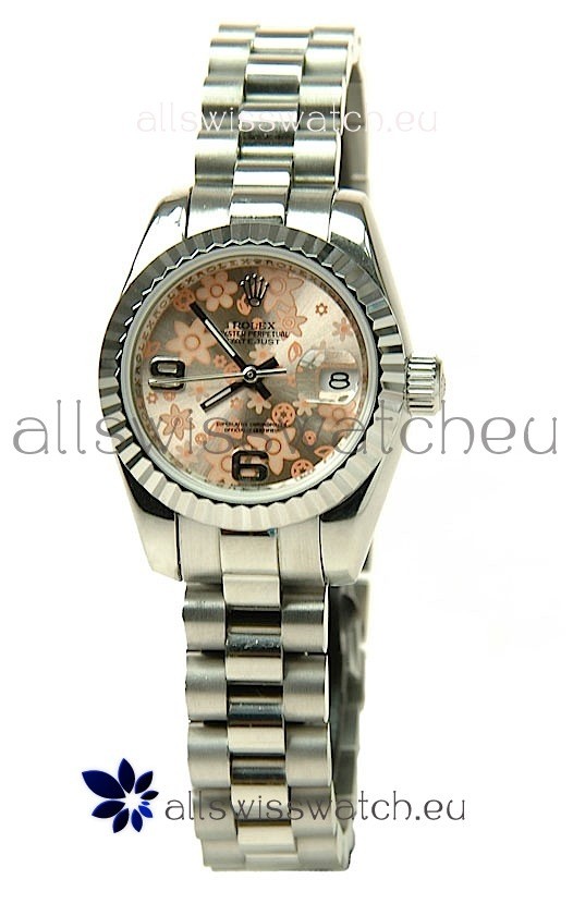 Rolex Datejust Floral Motif Ladies Swiss Replica Watch