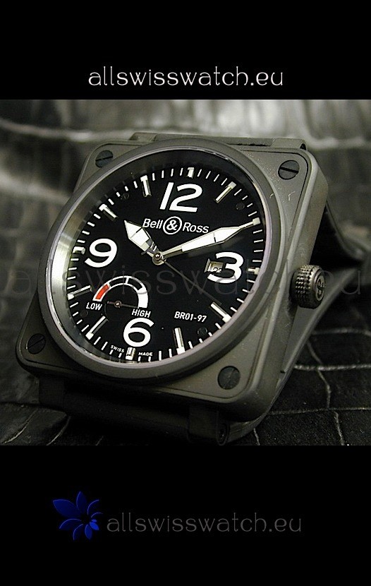 Bell and Ross BR013 97 Power Reserve Swiss Replica Watch in Black dial
