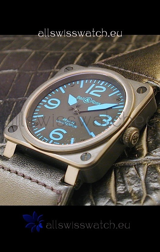 Bell and Ross BR01 92 Swiss Watch in PVD Casing and Blue Markers