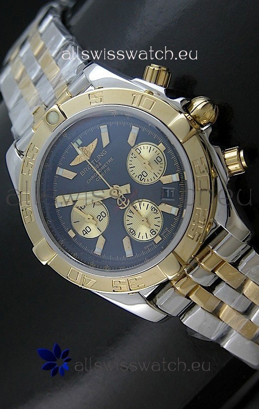 Breitling Chronomat B01 Two Tone Swiss Watch in Black Dial