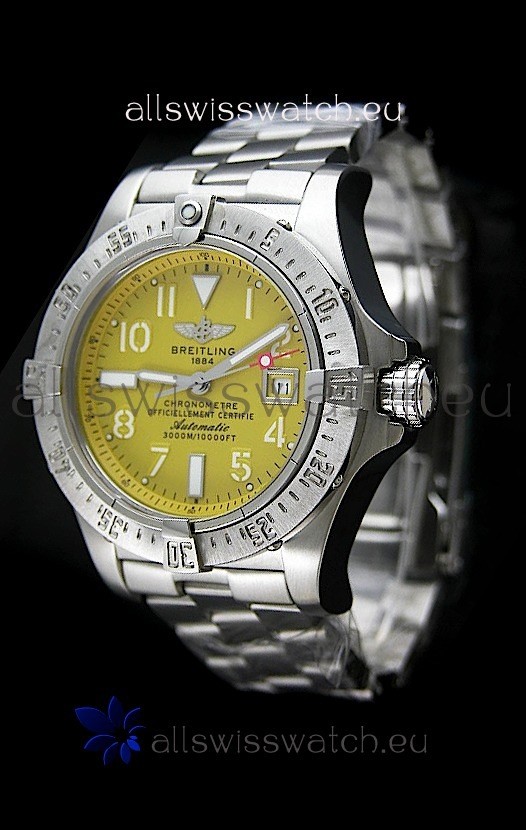 Breitling Chronomat Swiss Replica Watch in Steel Strap Yellow Dial