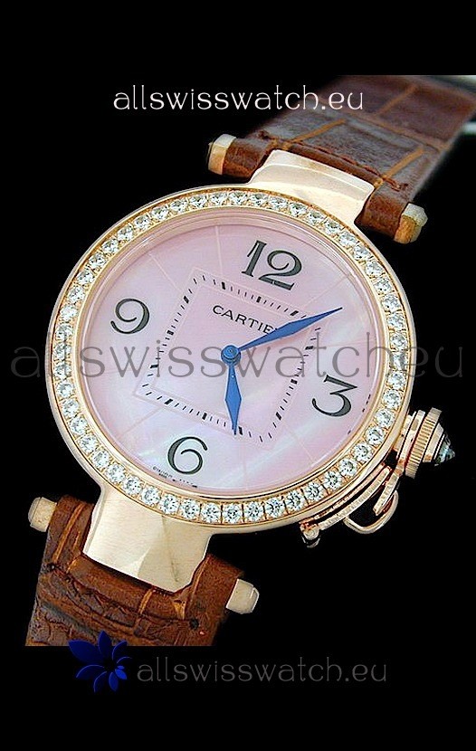 Cartier Pasha de Swiss Replica Automatic Watch in Pink Dial