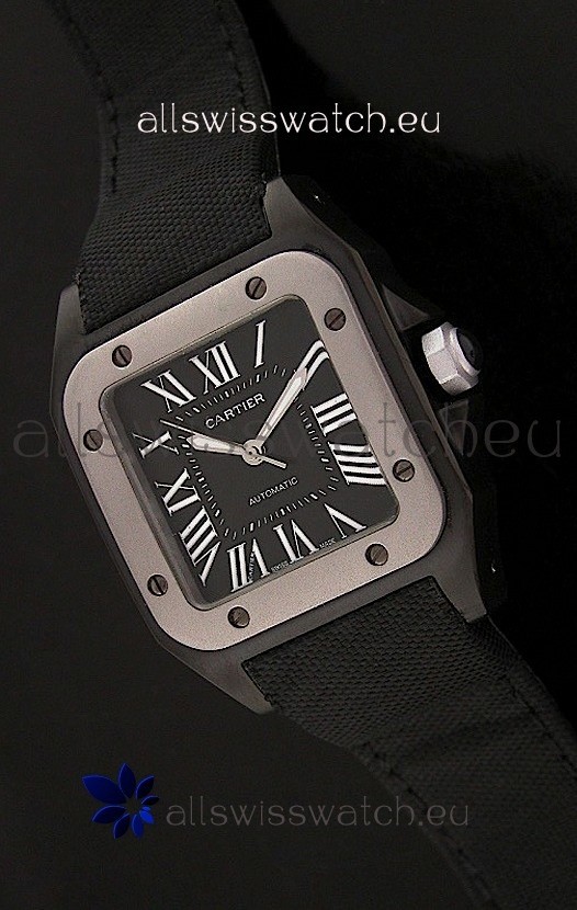 Cartier Santos Swiss Replica Titanium Bezel Watch