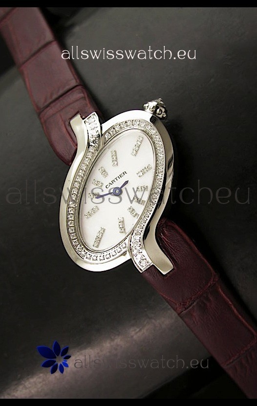 Delices De Cartier Ladies Replica Japanese Watch in Brown Leather Strap