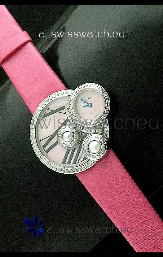 Cartier Jewellery Pearl Diamond Watch in Pink Strap
