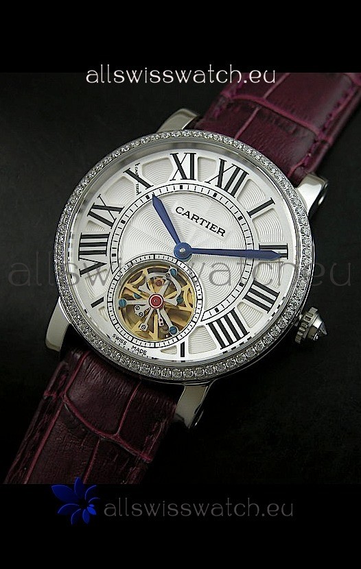 Cartier Ronde de Tourbillon Japanese Replica Watch in Diamond Bezel