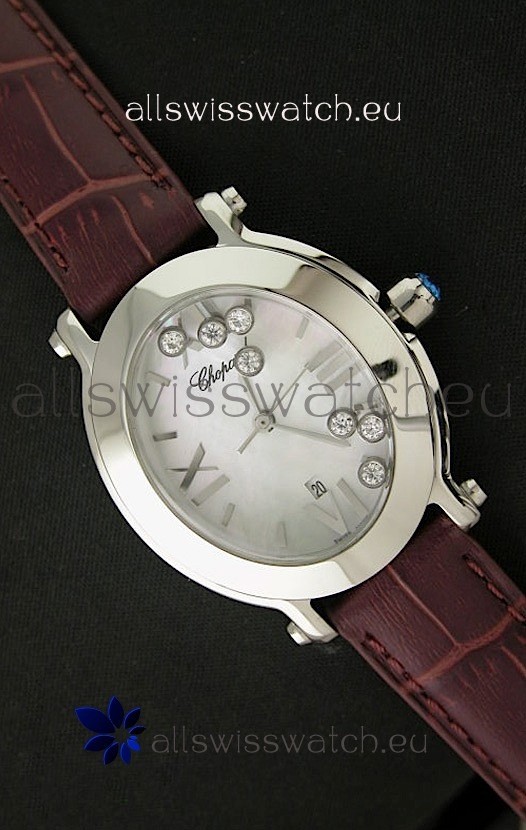 Chopard Happy Sport Ladies Japanese Replica Watch in Brown Strap