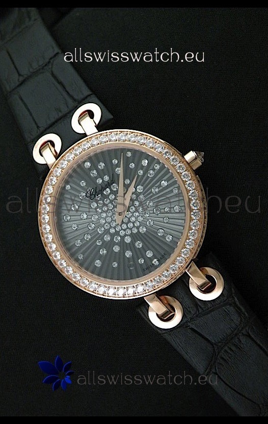 Chopard Xtravaganza Ladies Ladies Japanese Replica Rose Gold Watch in Grey Dial 