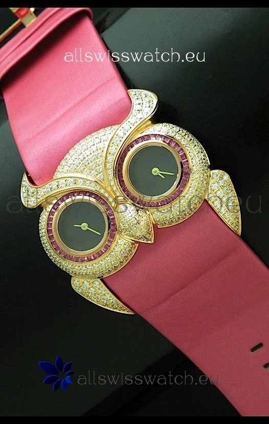 Chopard Animal World Ladies Owl Black Full Diamond Watch in Black Dial