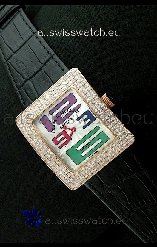 Franck Muller Geneve Infinity Japanese Gold Watch in Multi Color Numeral Markers