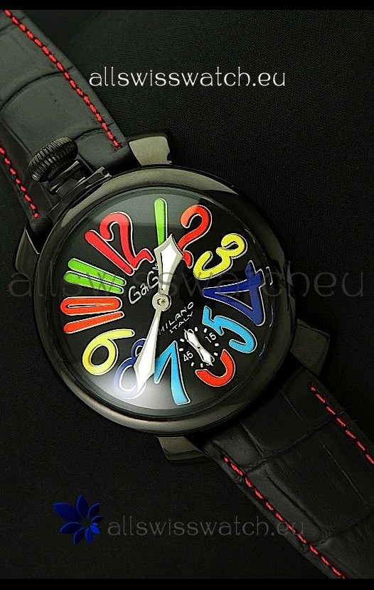 Gaga Milano Italy Japanese Replica PVD Watch in Black Dial