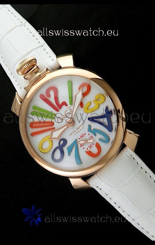 Gaga Milano Italy Japanese Replica Rose Gold Watch in White Dial