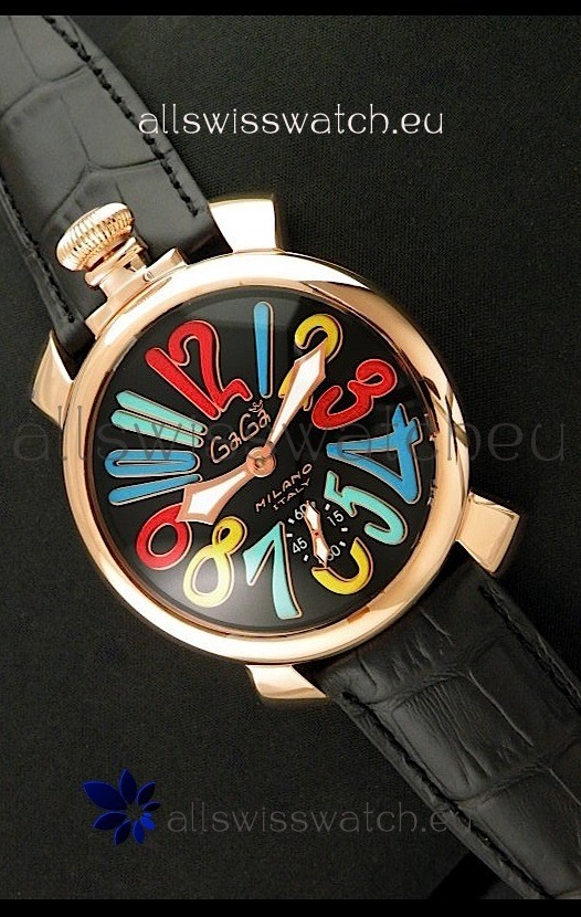 Gaga Milano Italy Japanese Replica Rose Gold Watch in Multi Colour Arabic Markers
