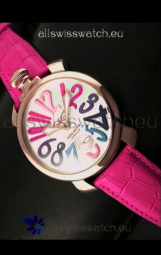 GaGa Milano Japanese Handwind Movement in Pink Strap - Pink Gold Casing