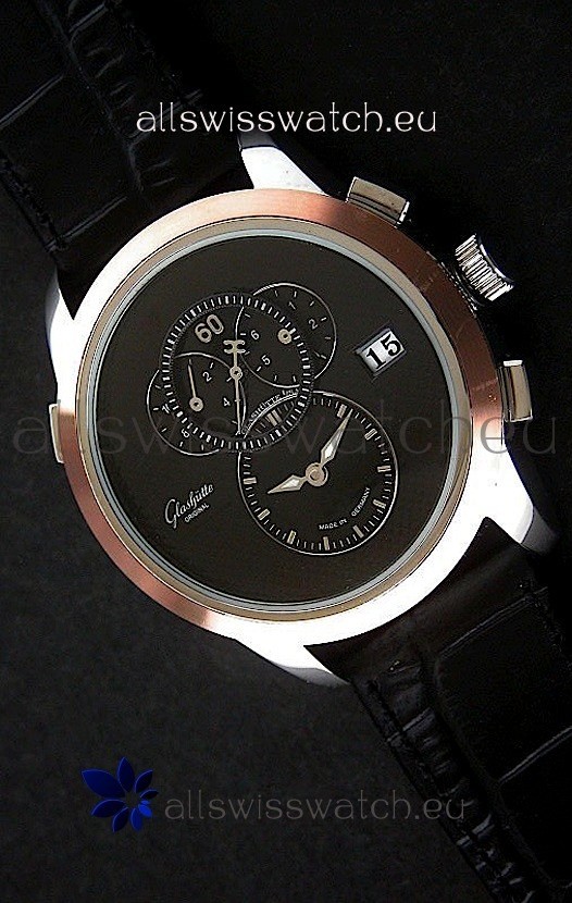 Glashuette ST. Steel Japanese Replica Watch in Black Dial