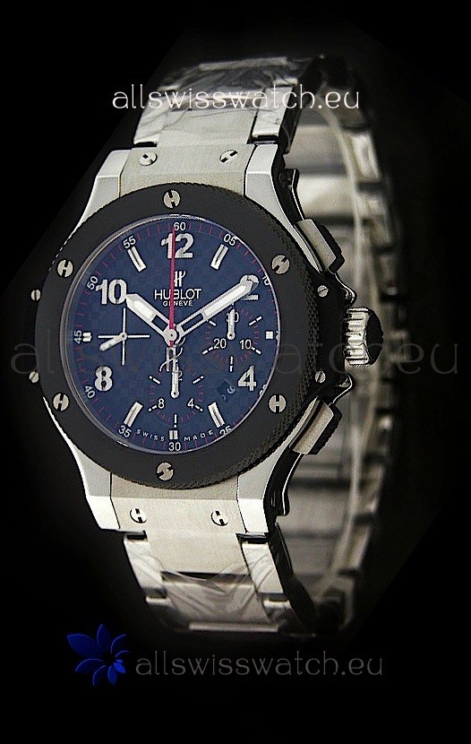 Hublot Big Bang Swiss Replica Watch in Steel Strap Ceramic Bezel