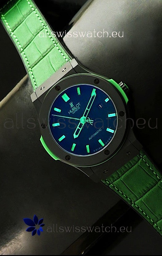 Hublot Big Bang Classic Fusion Ceramic Case Watch in Green Strap