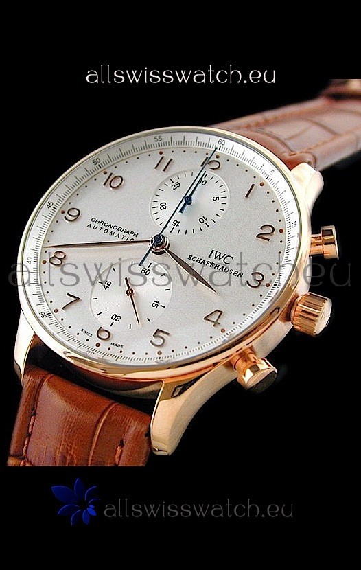 IWC Portuguese Chronograph Swiss Replica Watch in Rose Gold Casing