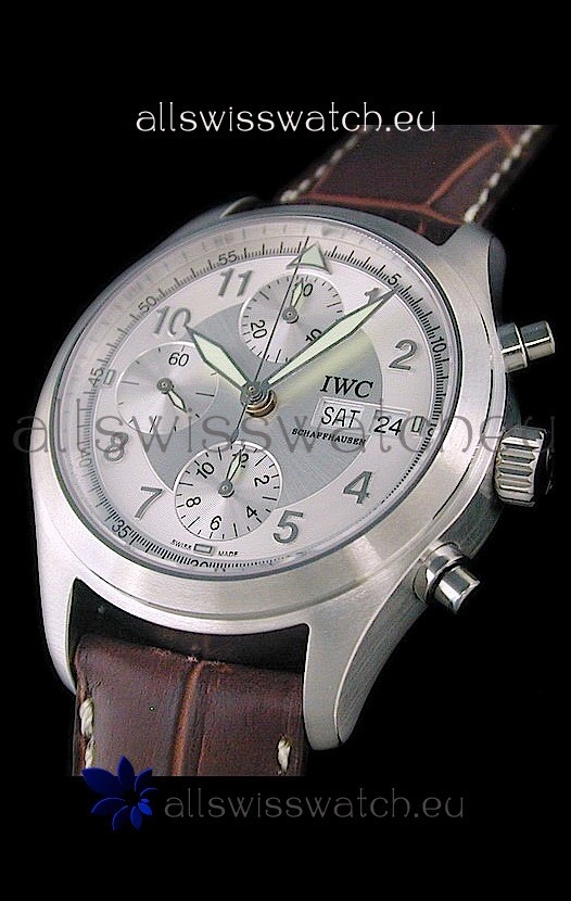 IWC Der Flieger Chronograph Swiss Replica Watch in Silver White Dial