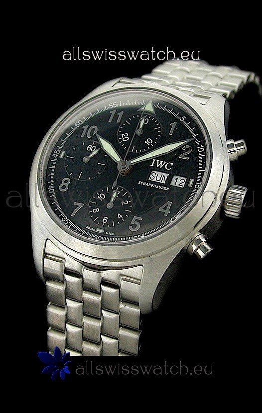 IWC Der Flieger Chronograph Swiss Replica Watch in Black Dial