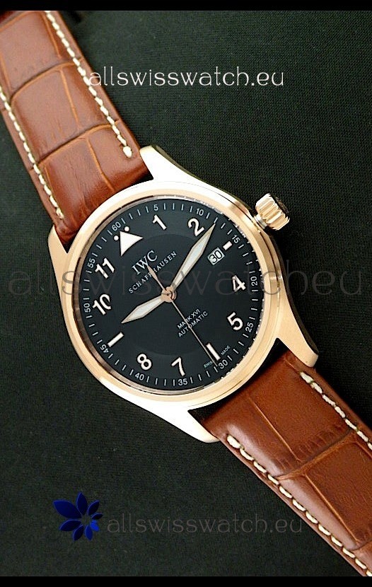 IWC Fliegeruhr International Watch Co. Swiss Automatic Rose Gold Watch in Black Dial