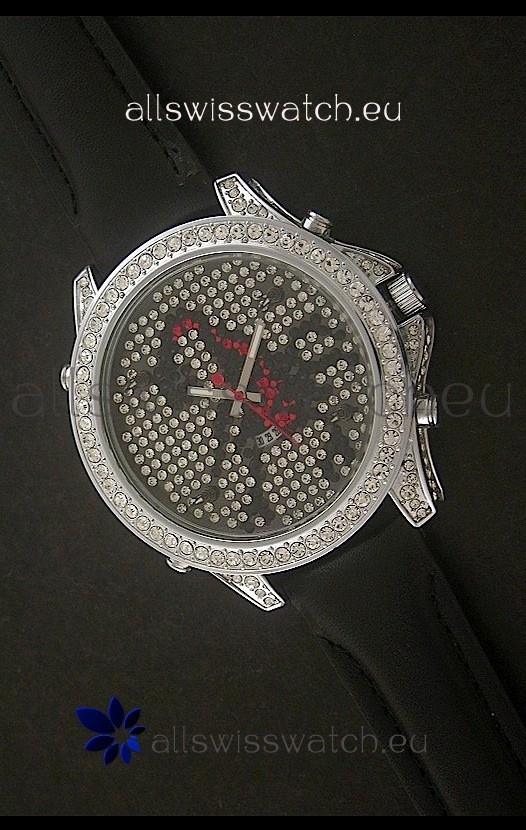Five Time Zones J&C Imitations Japanese Watch in Full Diamonds