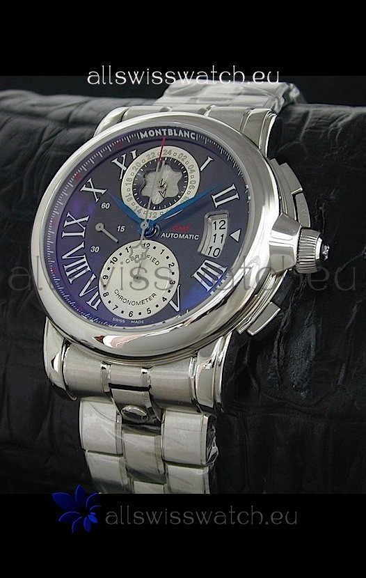 Mont Blanc Meisterstuck Star GMT Swiss Watch in Black Dial