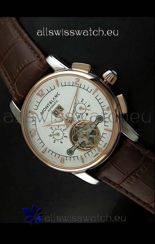 Mont Blanc Flying Tourbillon Japanese Replica Watch with Gold Bezel